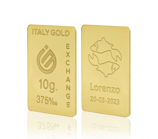 Lingotto Oro segno zodiacale Pesci 9 Kt da 10 gr. IGE GOLD